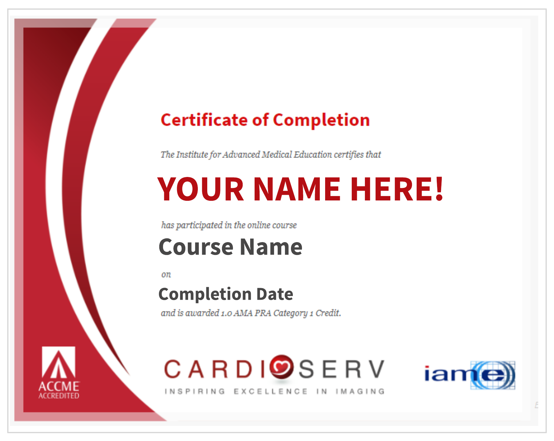 Category 1 AMA CME Certificate 